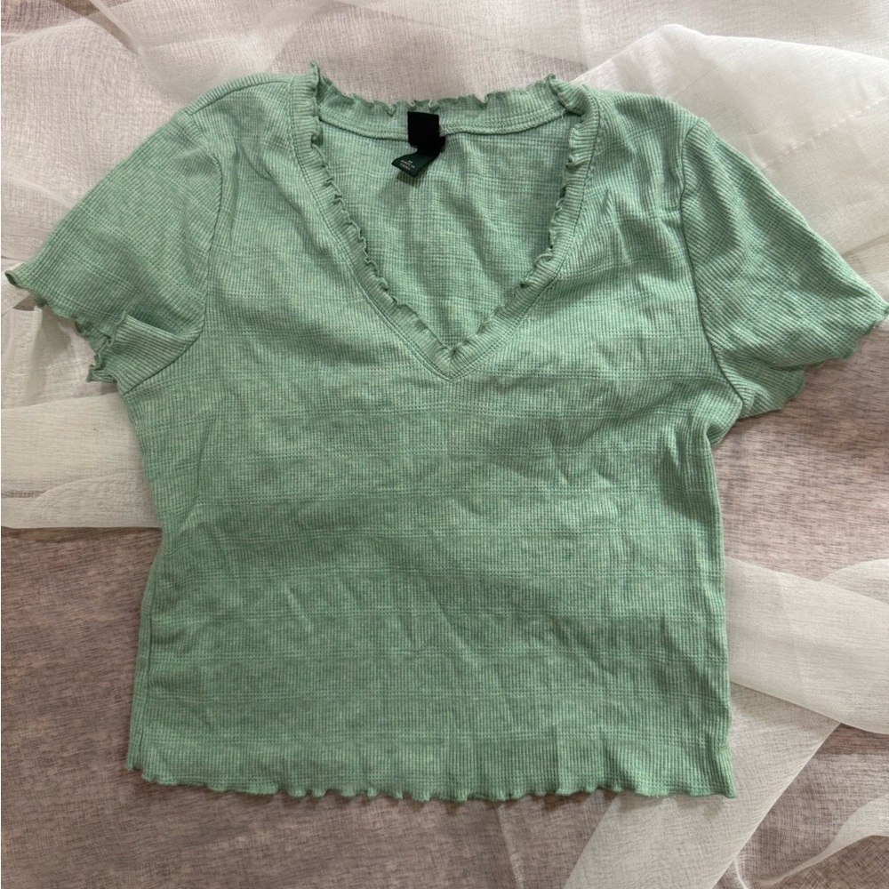 Mint Green V Neck Crop Top